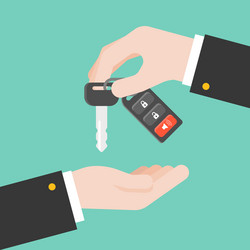 hand give remote car key to other flat design vector