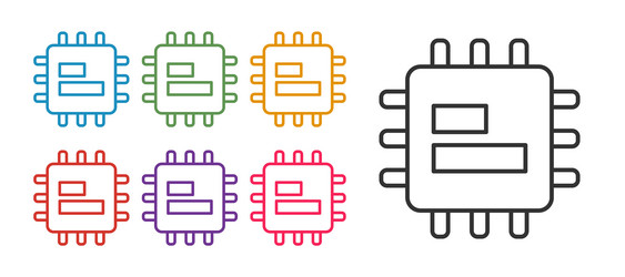 set line computer processor with microcircuits cpu vector image