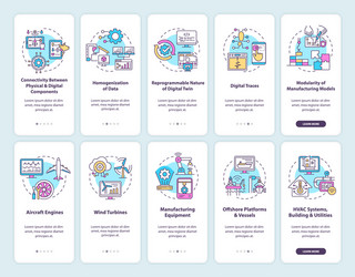 Digital twin onboarding mobile app page screen set vector