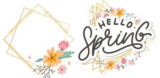 hello spring flowers text background frame vector