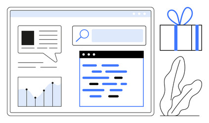 web page with graph search bar and code window vector image
