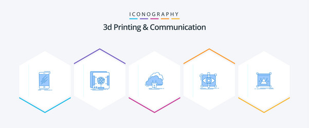 3d printing and communication 25 blue icon pack vector