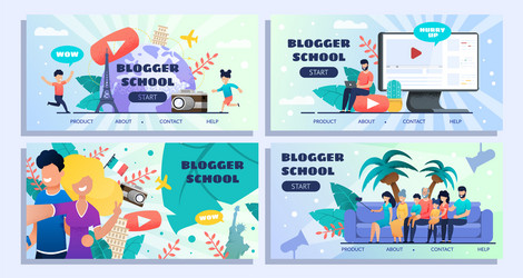 Blogger school landing pages banners set design vector