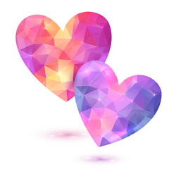 couple of faceted pink hearts vector