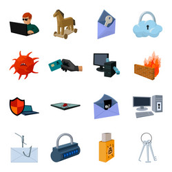 Hackers and hacking set icons in cartoon style vector