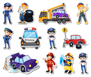 sticker set of professions characters and objects vector image