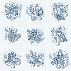 abstract designs with 3d linear mesh shapes vector image