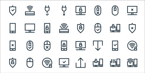 computer hardware line icons linear set quality vector image