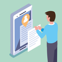 man with smartphone screen and mobile applications vector image
