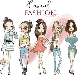 Set with cute cartoon girls Royalty Free Vector Image Set with cute cartoon girls Royalty Free Vector Image