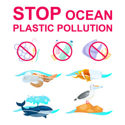 stop plastic pollution in ocean flat concept vector