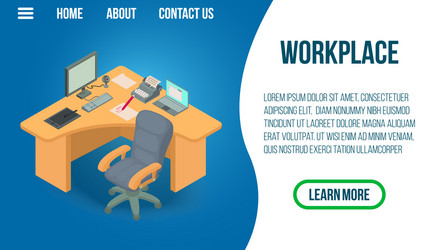 Workplace concept banner isometric style vector