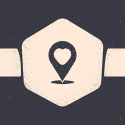 grunge map pointer with heart icon isolated vector image