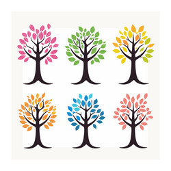 nine stylized trees arranged three rows vector image