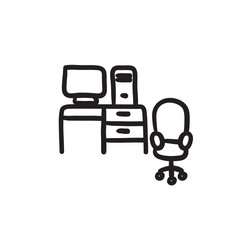 Computer set with table and chair sketch icon vector