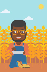 man with tablet computer on field vector image