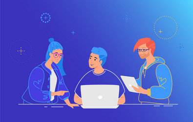 three guys working as a team on new project vector image