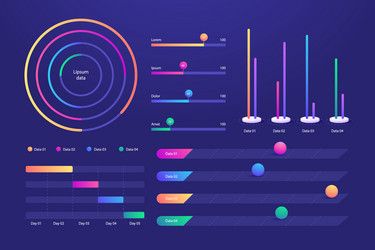 a series of vibrant graphs and charts displayed vector image