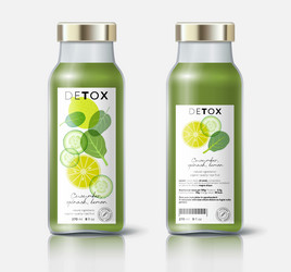 Mix cucumber lemon spinach label detox bottle vector