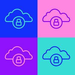 Pop art line cloud computing lock icon isolated vector