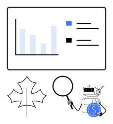 robot analyzing data with magnifying glass vector image