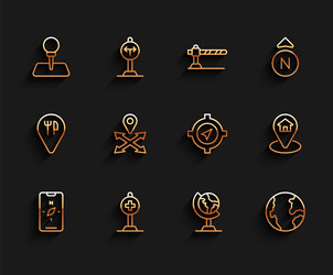 set line compass on mobile location with cross vector image