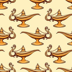 seamless pattern of gold aladdin lamp vector