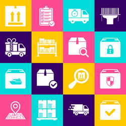 set package box with check mark delivery security vector image