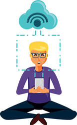 man sitting with smartphone and cloud computing vector image