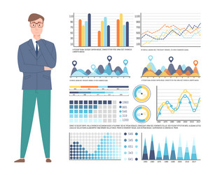 graphs with growth columns and numbers vector image