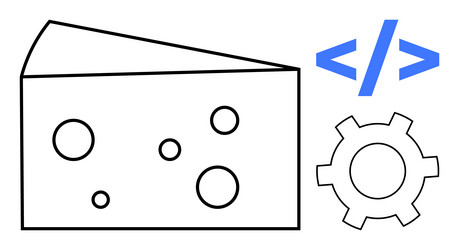cheese slice with coding symbol and gear vector image