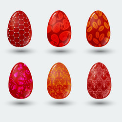 red patterned easter eggs with shadow on gray vector image