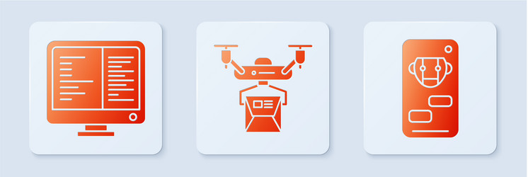 set drone delivery concept computer monitor vector image