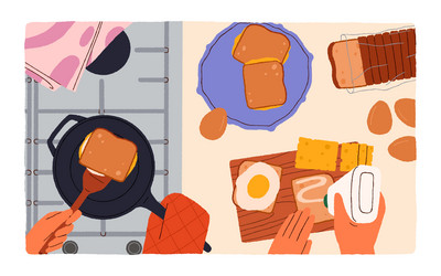 Cooking food top view cook process ingredients Vector Image