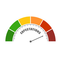 expectations measuring device with arrow and scale vector image