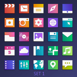 Flat Square Icon Set - Diverse Elements vector image
