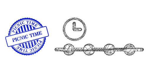 grunge picnic time stamp and net timeline web mesh vector image