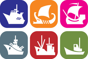 set of icons with images different ships vector