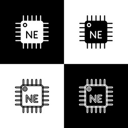 set computer processor with microcircuits cpu icon vector image