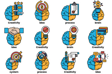 set of in the concept brain and things line vector image