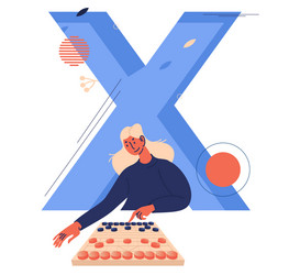 young woman with chess board playing xiangqi blue vector