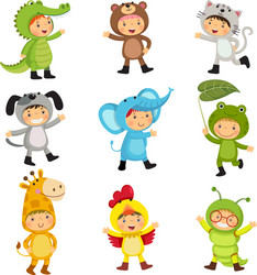 Cute Kids in Animal Costumes Vector Image