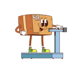 cartoon groovy delivery box character weighing vector image