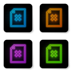 glowing neon delete file document icon isolated vector image
