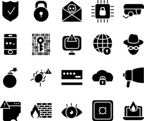 hacker and cyber security icon set silhouette vector image