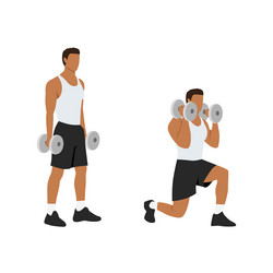 man doing lunging lunge with bicep hammer curls vector image