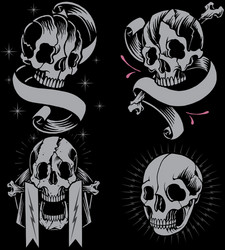 Old School Skulls with Ribbon Vector Image