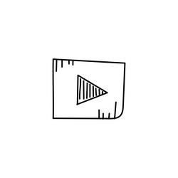 rectangular play button hand rawn icon vector