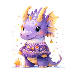 cute christmas purple dragon in watercolor style Vector Image