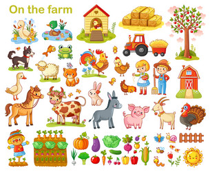 Big set with farm animals and pets Royalty Free Vector Image
